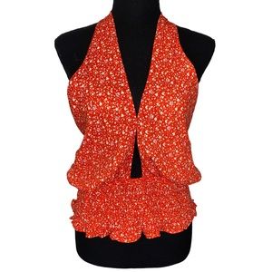 SIENNA SKY ☆ Red Floral Halter Smocked Crop Top